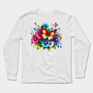 A butterfly decorated with beautiful colorful flowers. Long Sleeve T-Shirt